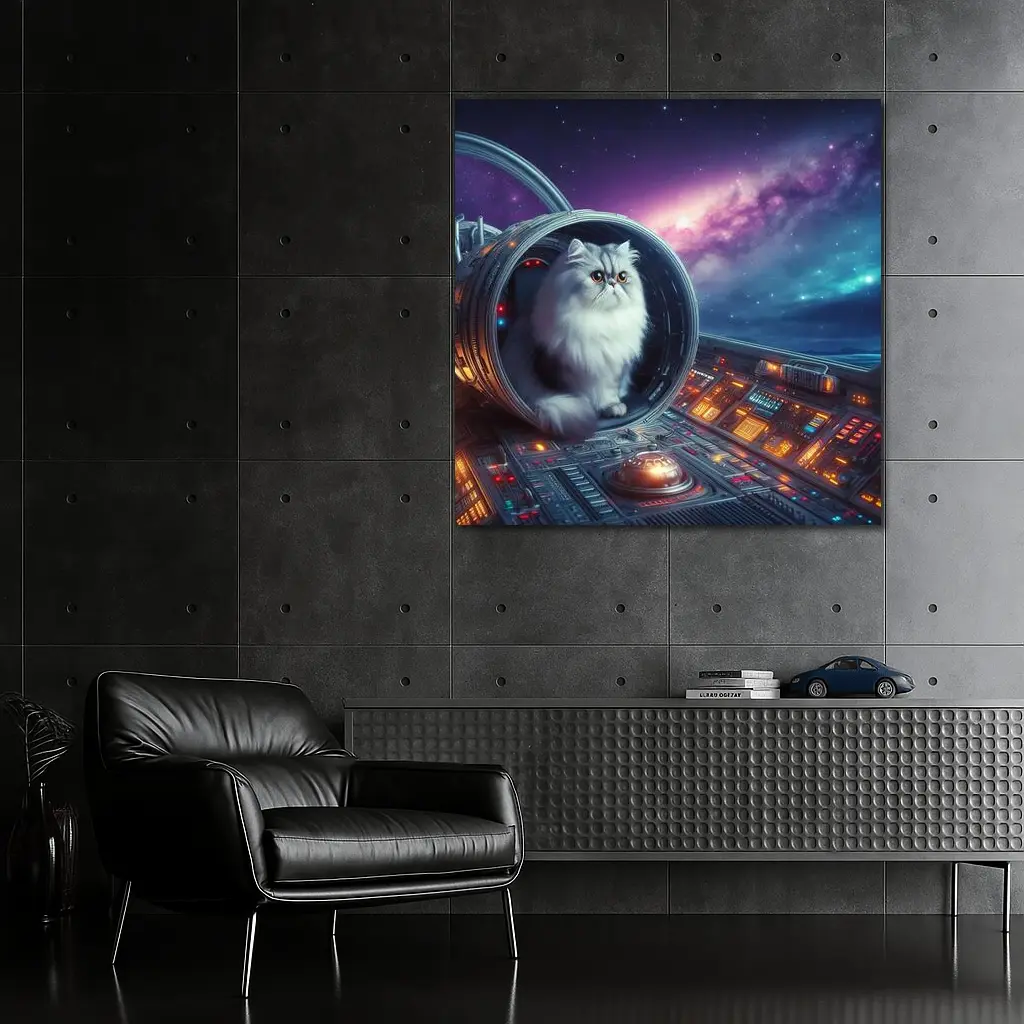 Persian Cat Inside Spaceship Cockpit Galaxy – Wall Art