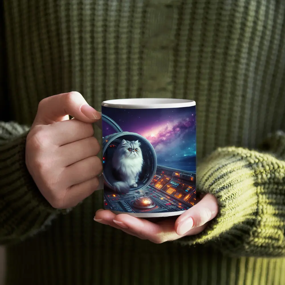 Persian Cat Inside Spaceship Cockpit Galaxy – Mugs
