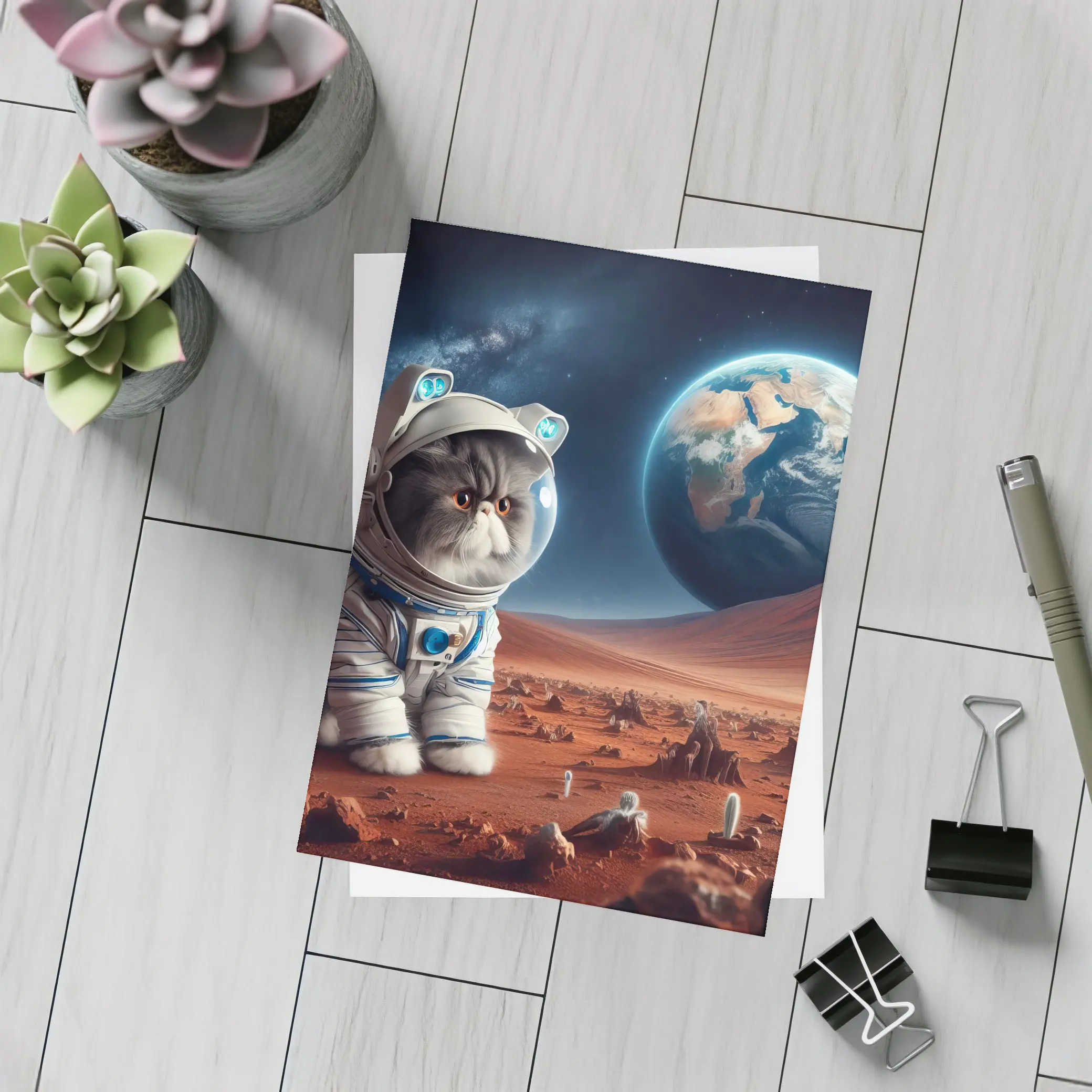 Exotic Shorthair Cat Astronaut on Mars – Postcards