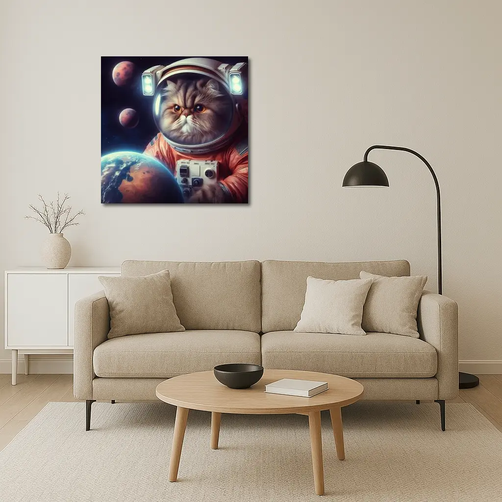 Persian Cat Astronaut Floating In Space – Wall Art