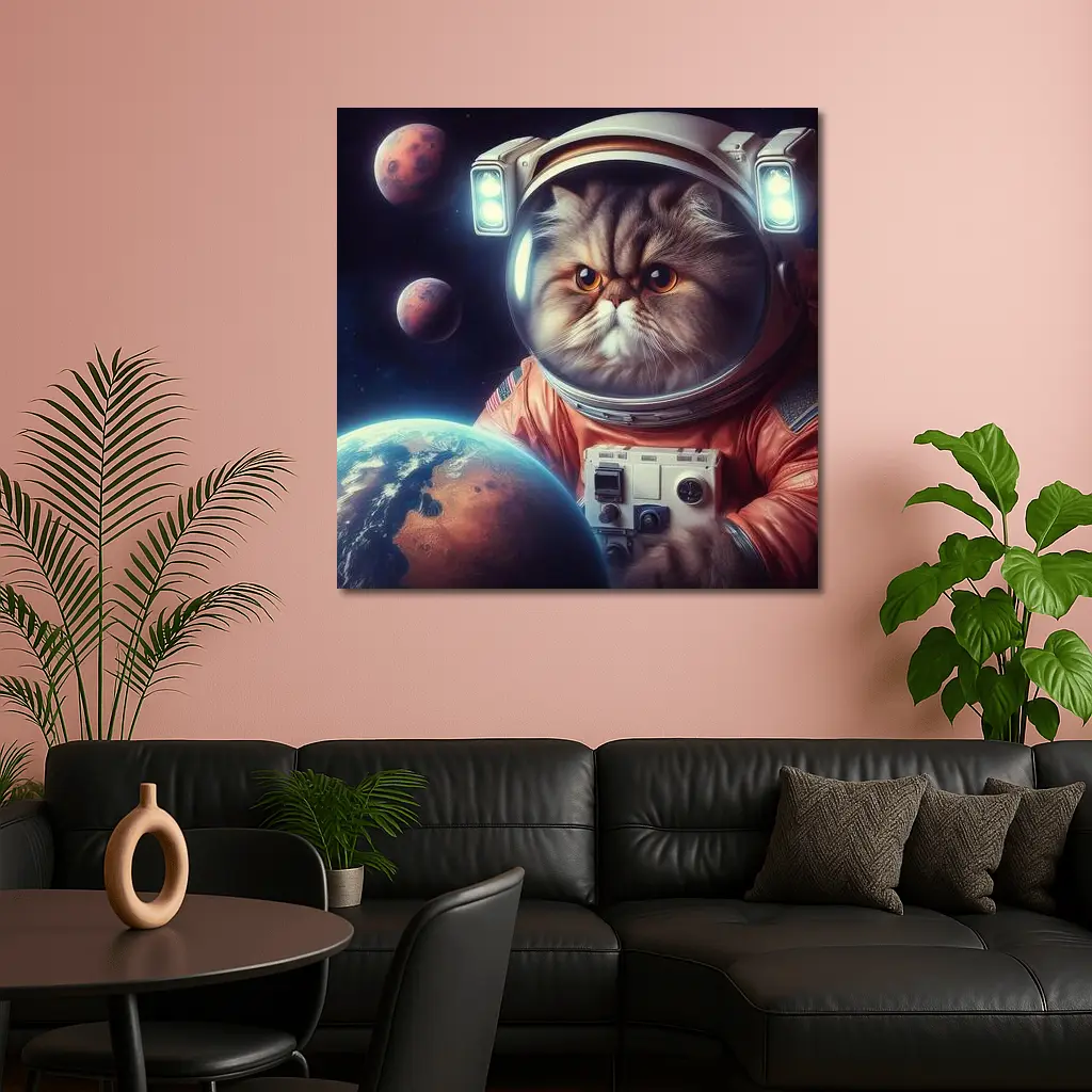 Persian Cat Astronaut Floating In Space – Wall Art