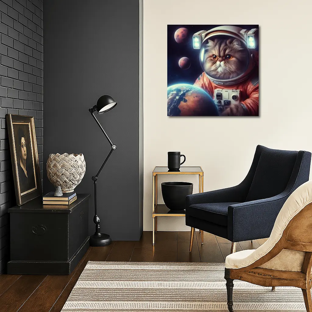 Persian Cat Astronaut Floating In Space – Wall Art