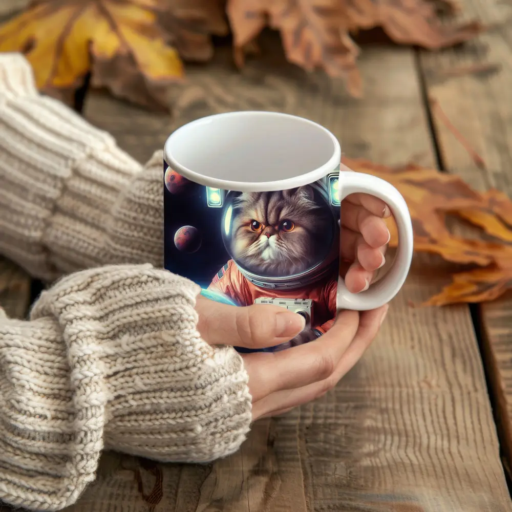 Persian Cat Astronaut Floating In Space – Mugs