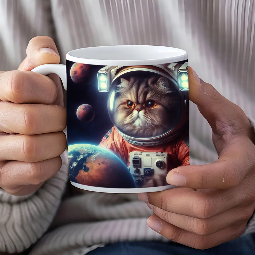 Persian Cat Astronaut Floating In Space – Mugs