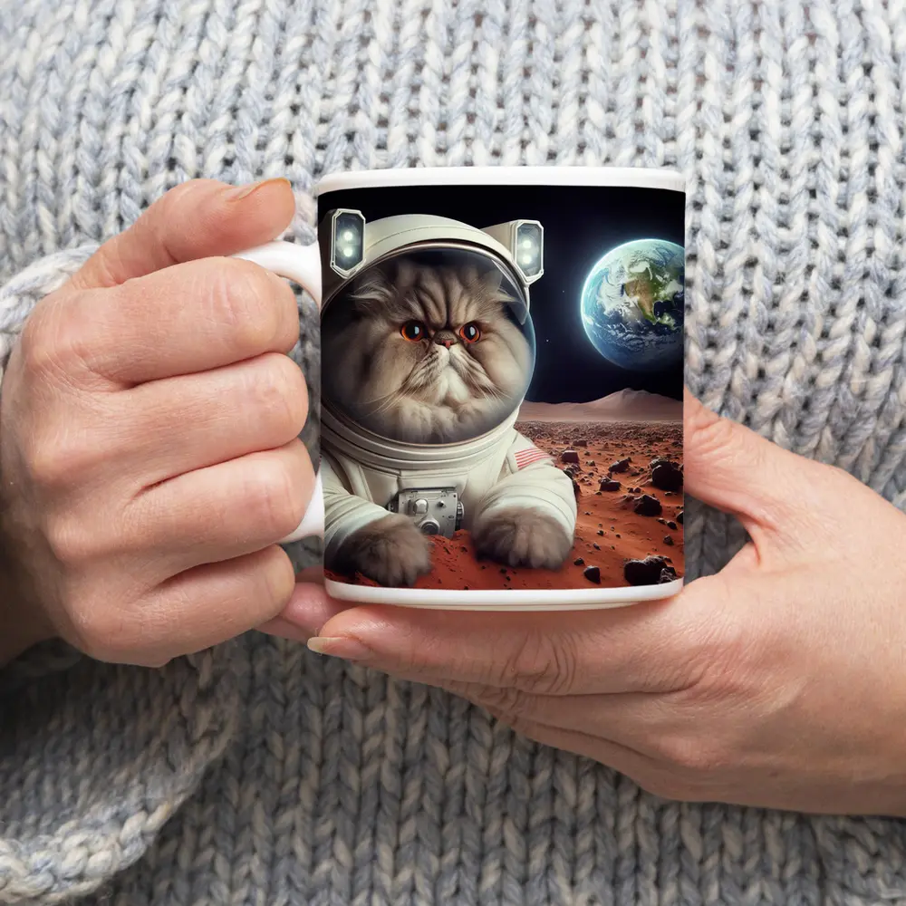 Persian Cat Astronaut On Mars Surface – Mugs