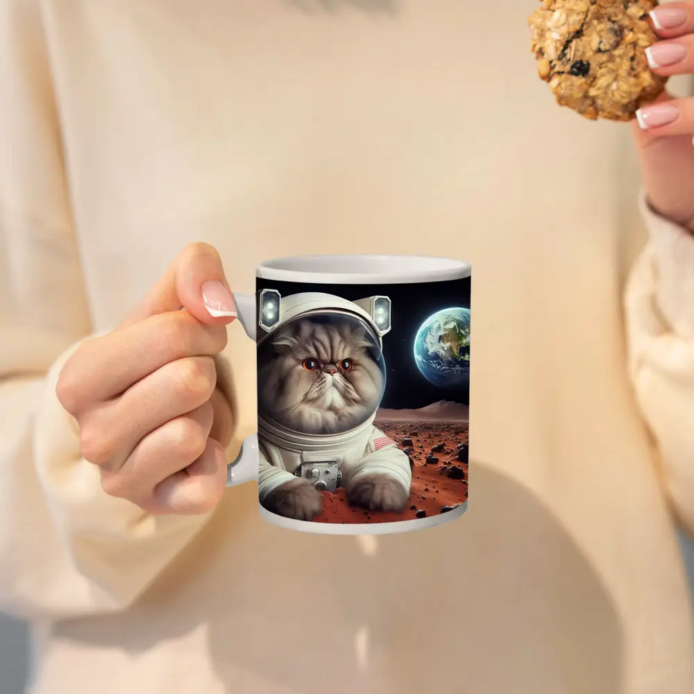 Persian Cat Astronaut On Mars Surface – Mugs