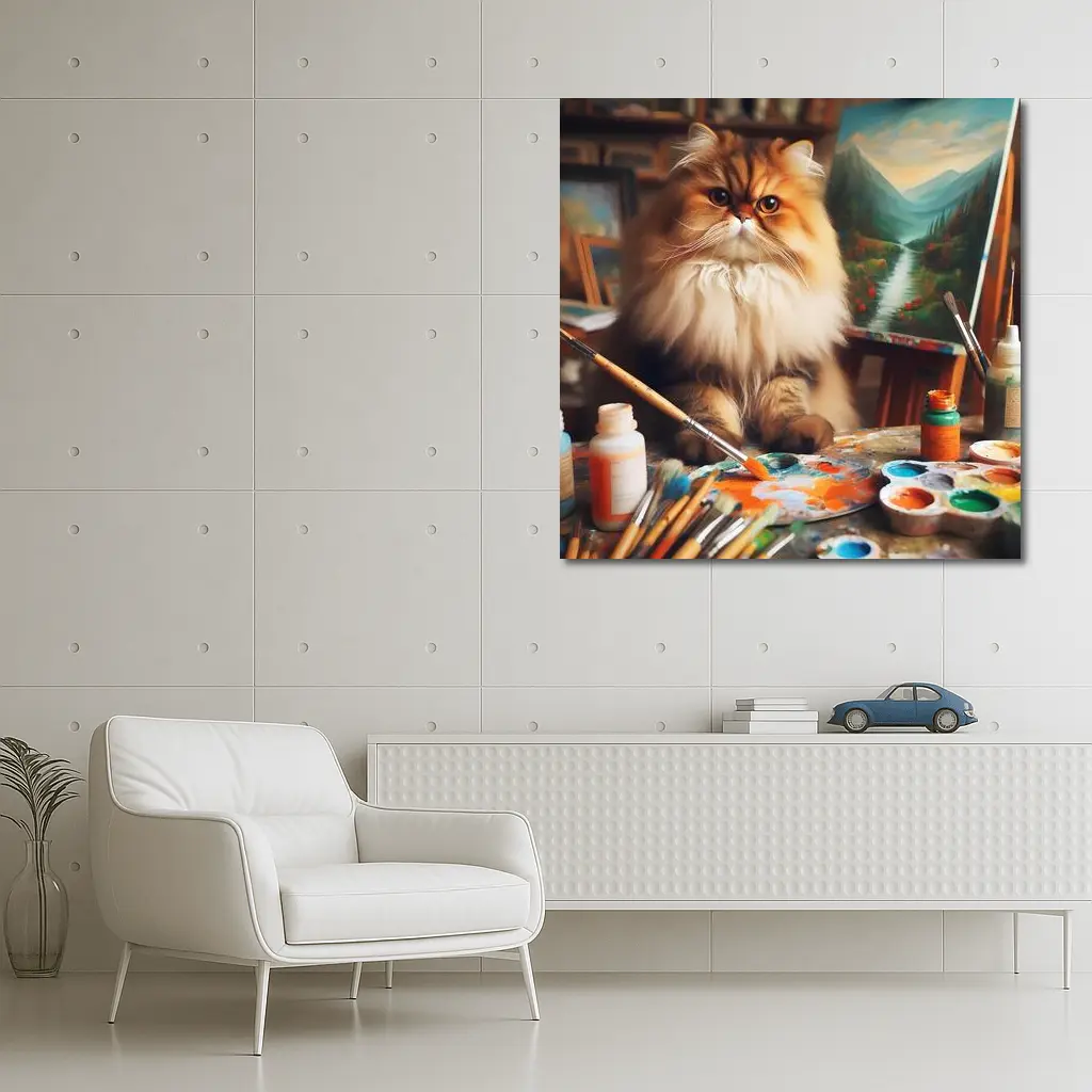 Persian Cat Artist Studio Painting Scene – Wall Art