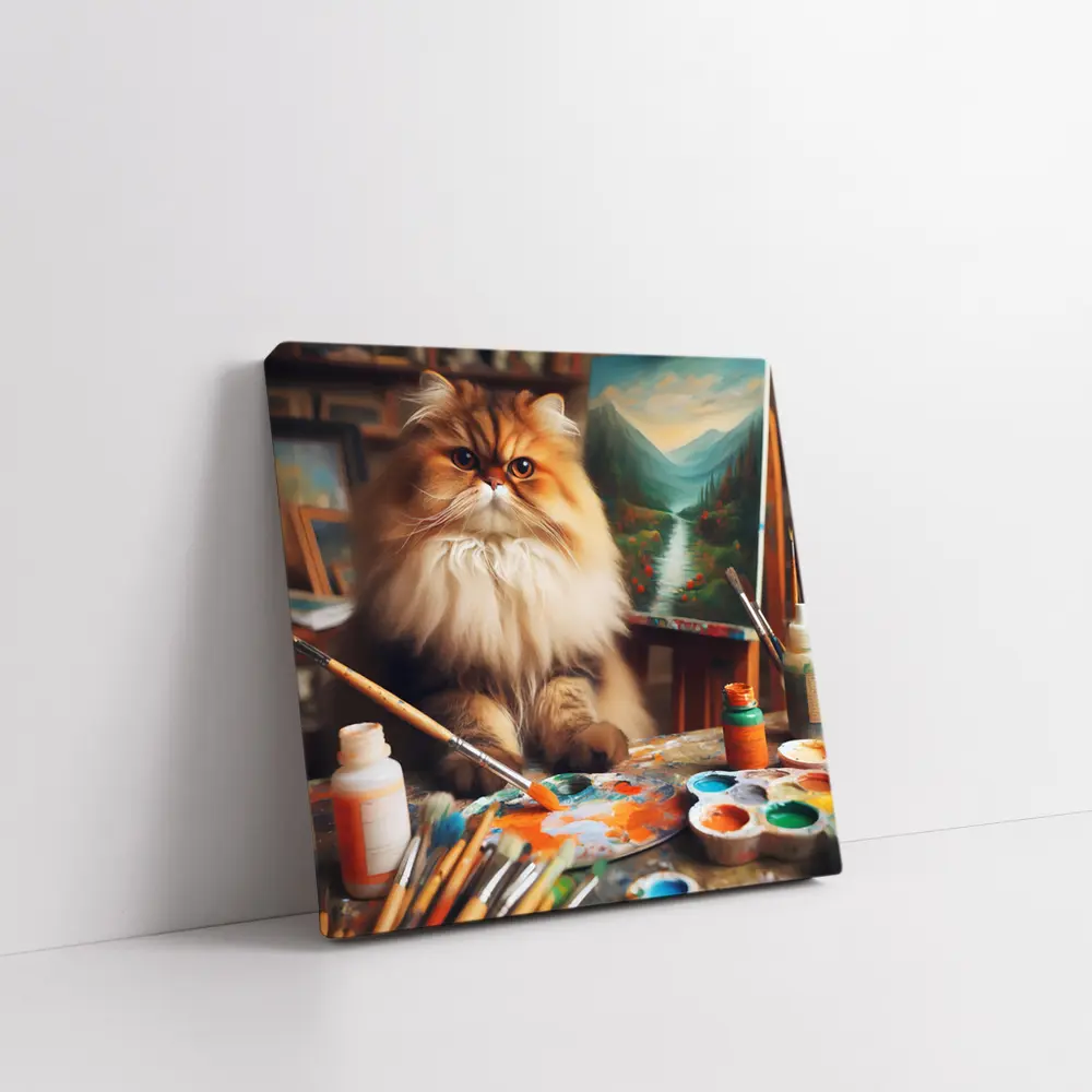 Persian Cat Artist Studio Painting Scene – Wall Art