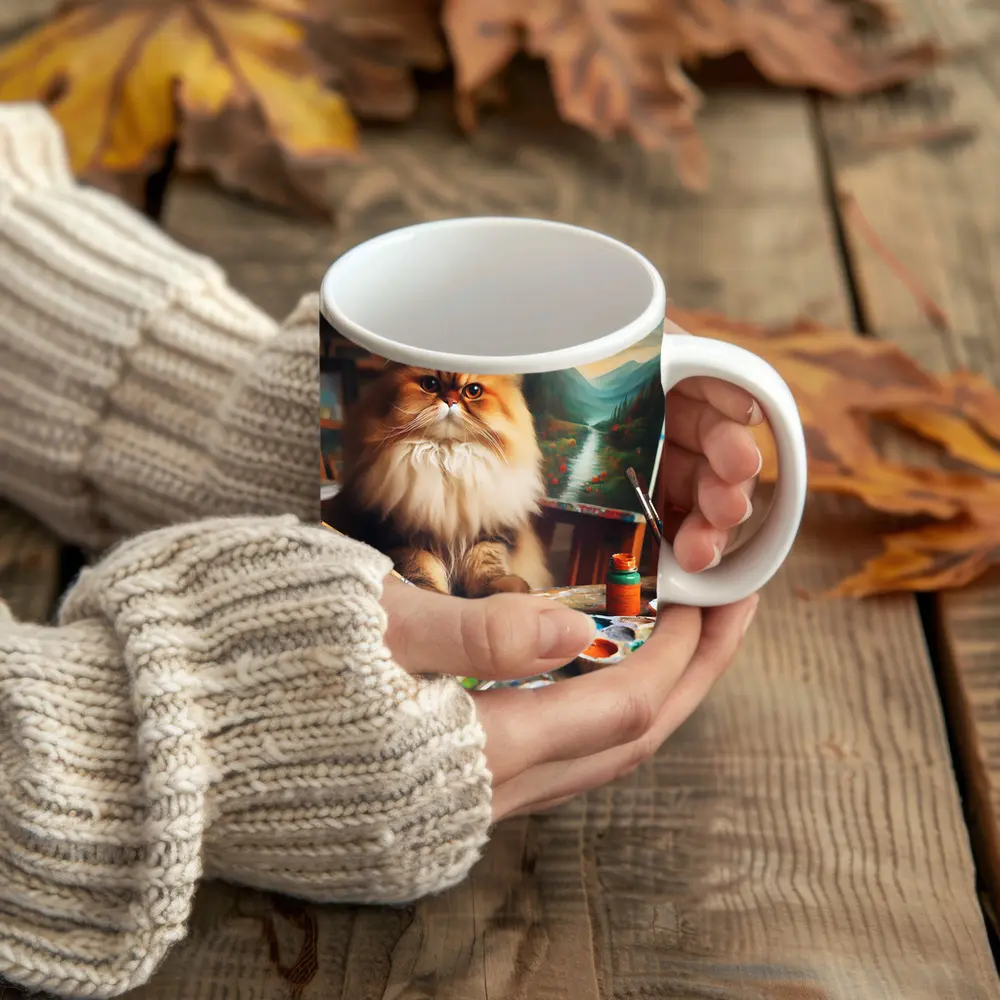 Persian Cat Artist Studio Painting Scene – Mugs