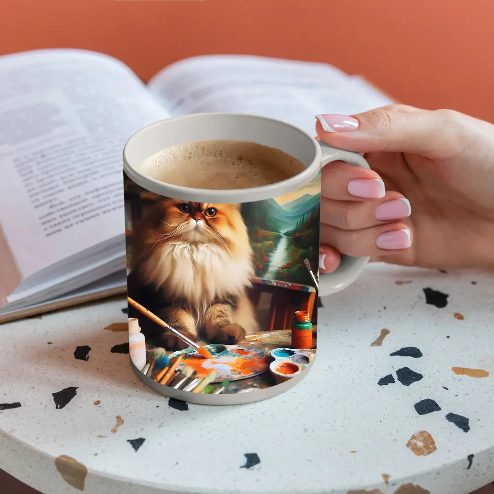 Persian Cat Artist Studio Painting Scene – Mugs