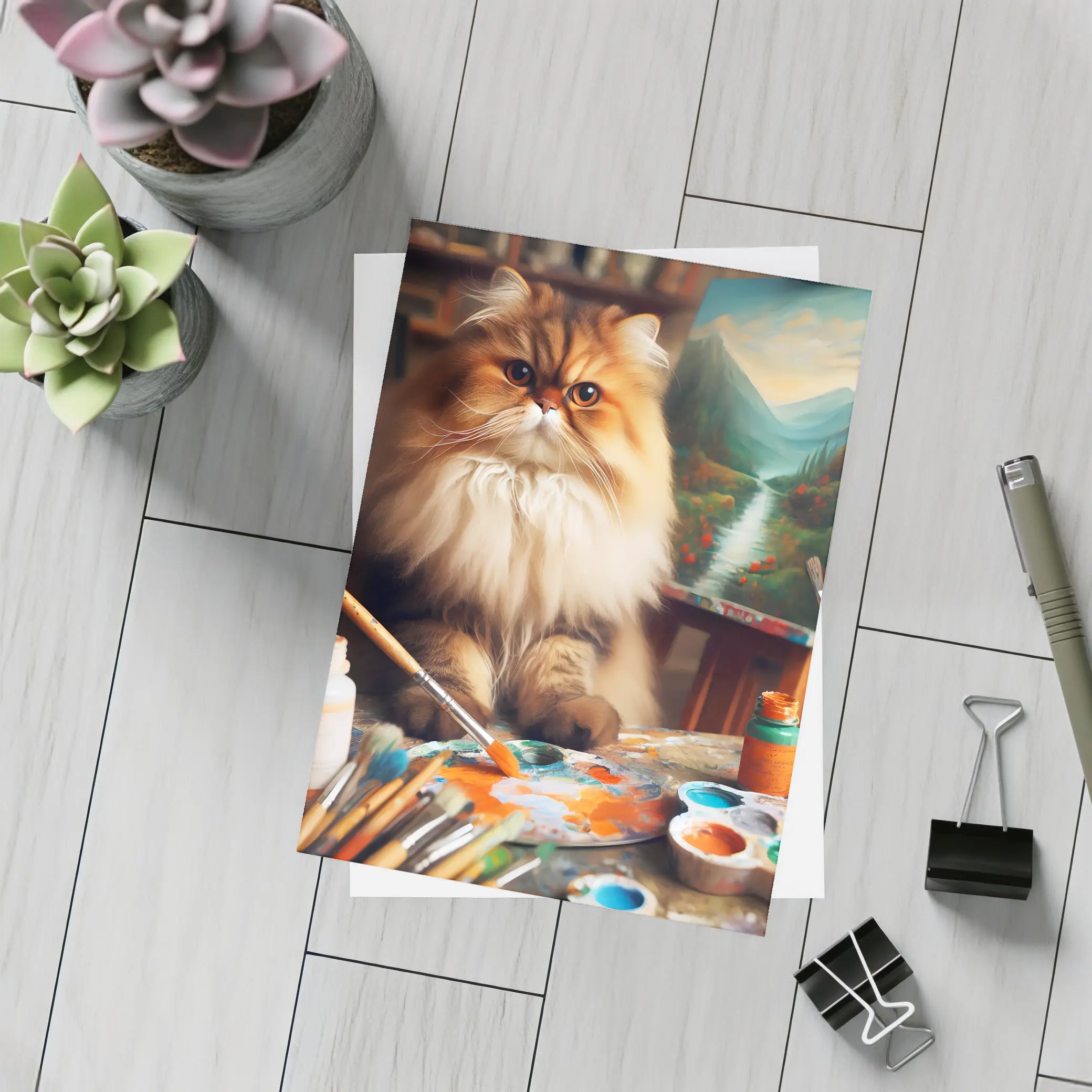 Persian Cat Artist Studio Painting Scene – Postcards