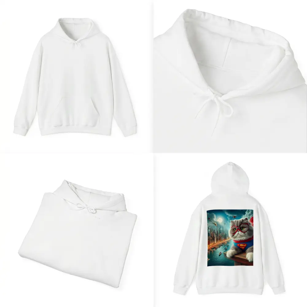 Persian Cat Superhero Over City Skyline – Hoodies