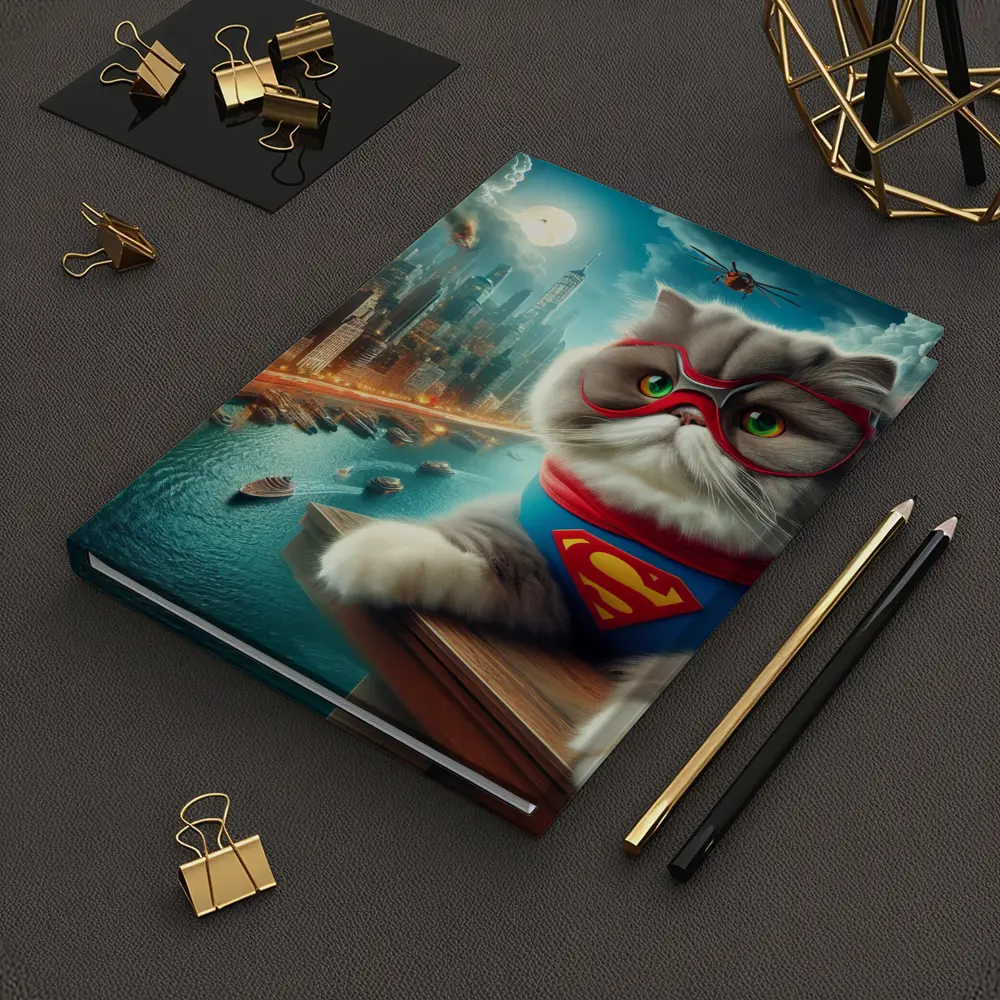 Persian Cat Superhero Over City Skyline – Notebooks