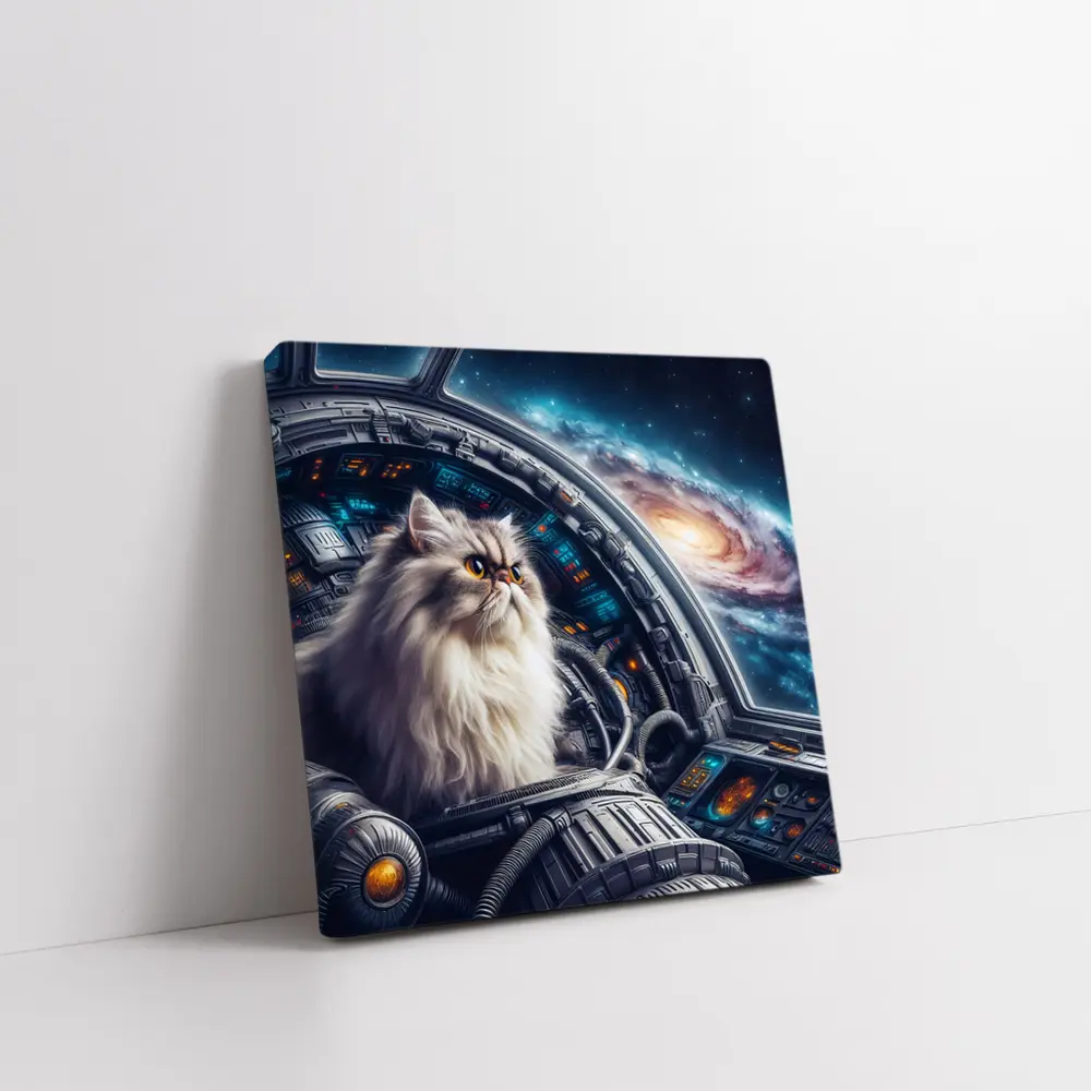 Persian Cat Piloting Spaceship Galaxy Background – Wall Art