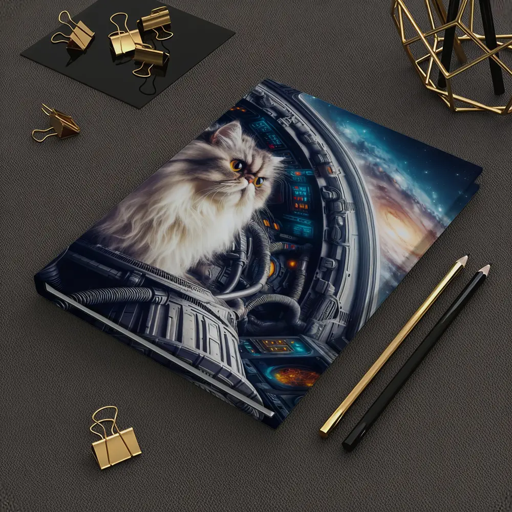 Persian Cat Piloting Spaceship Galaxy Background – Notebooks