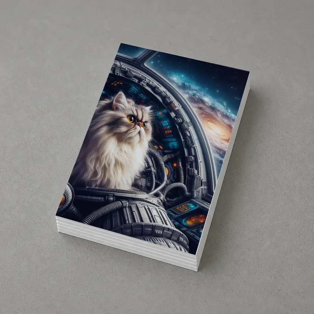 Persian Cat Piloting Spaceship Galaxy Background – Postcards