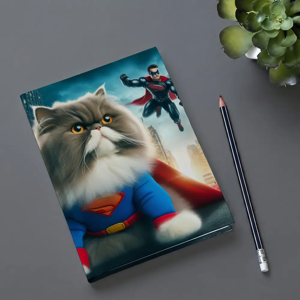 Persian Cat Superman Costume City Background – Notebooks
