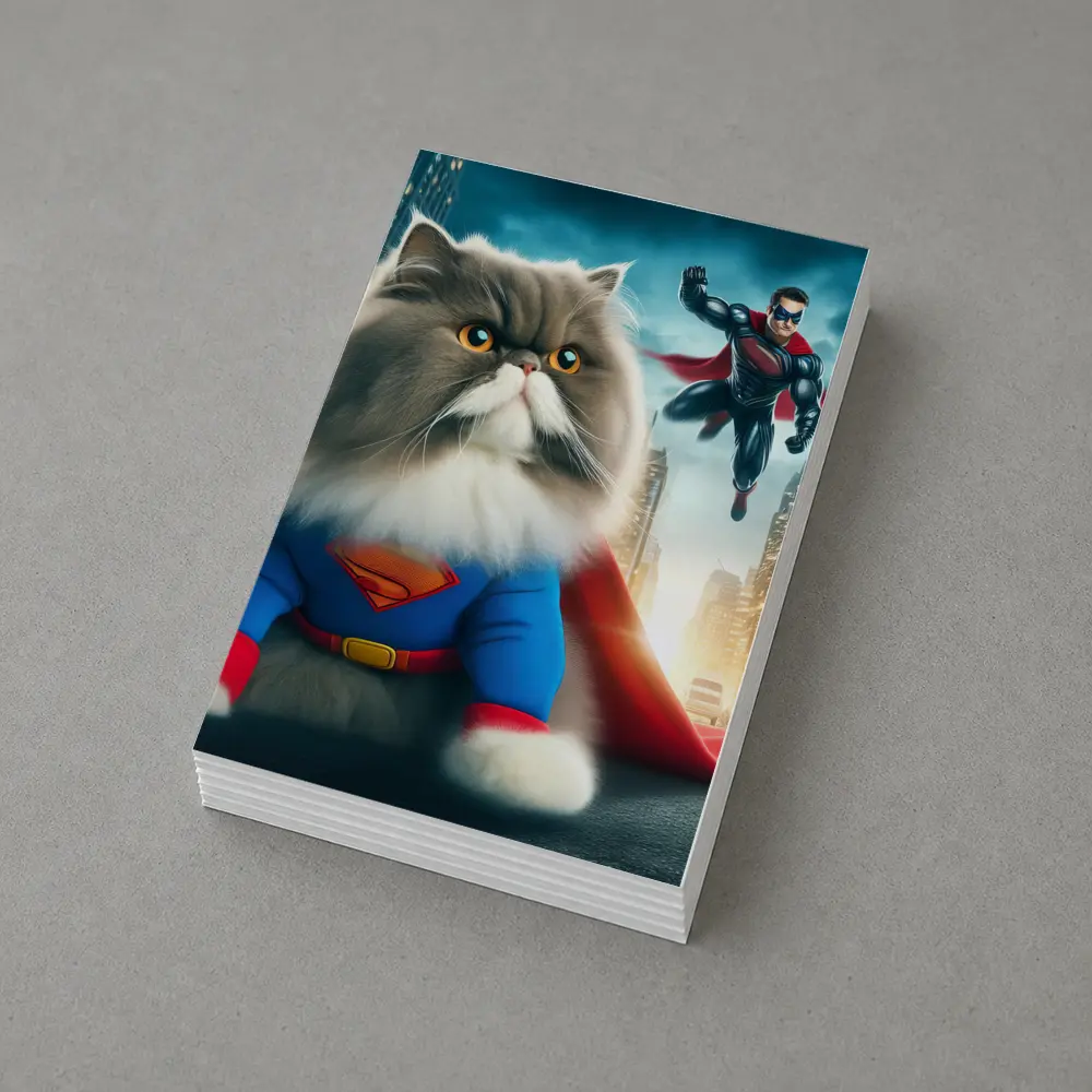 Persian Cat Superman Costume City Background – Postcards