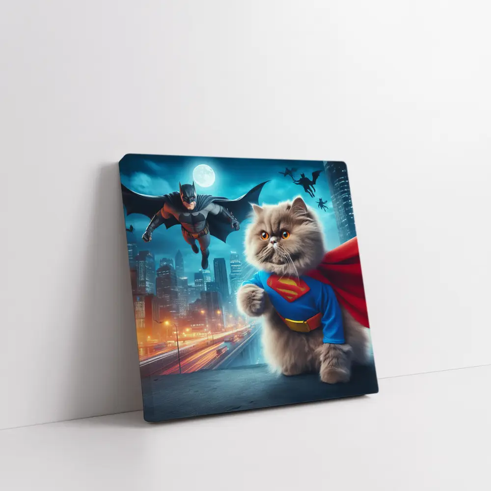 Persian Cat Superman Hero City Night – Wall Art