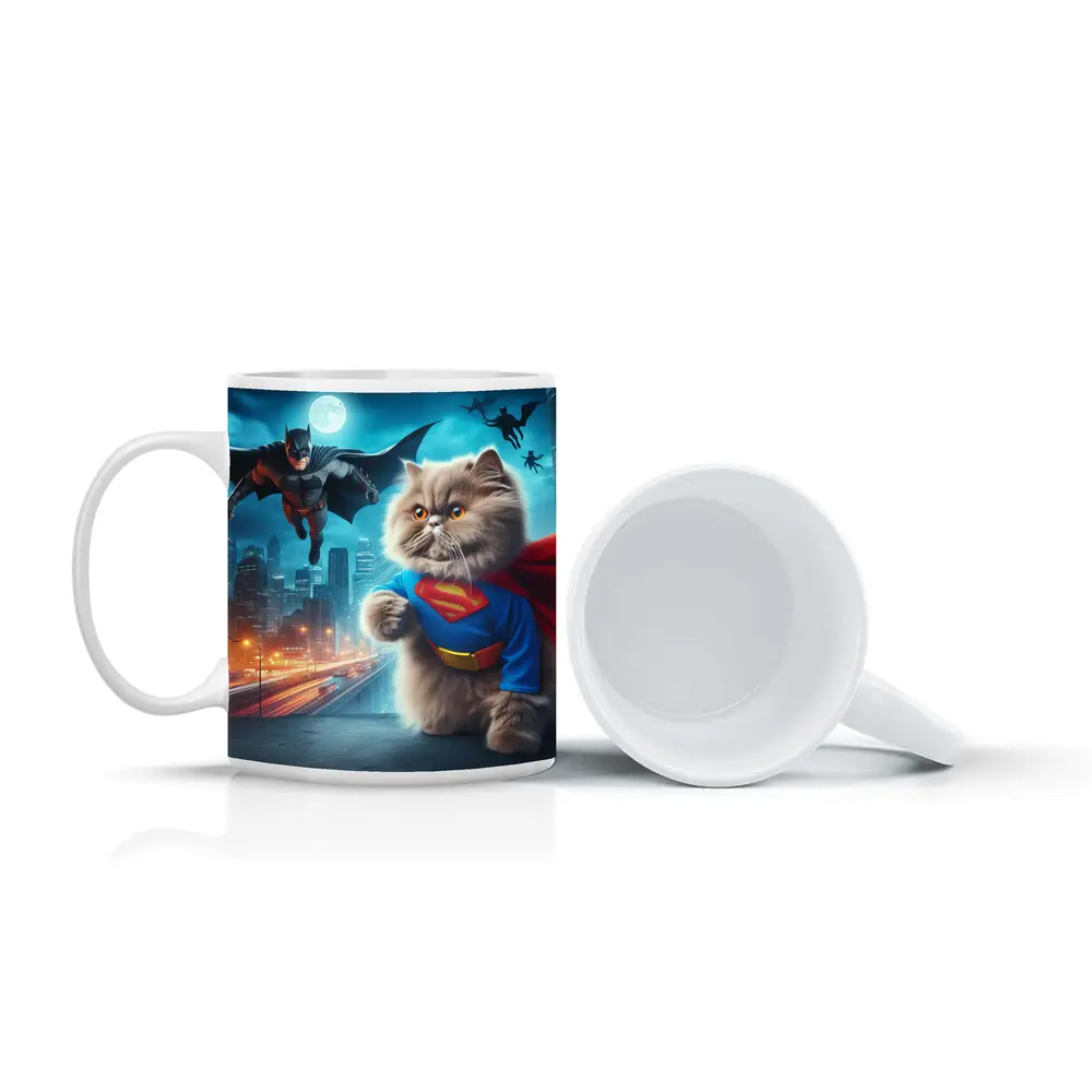 Persian Cat Superman Hero City Night – Mugs