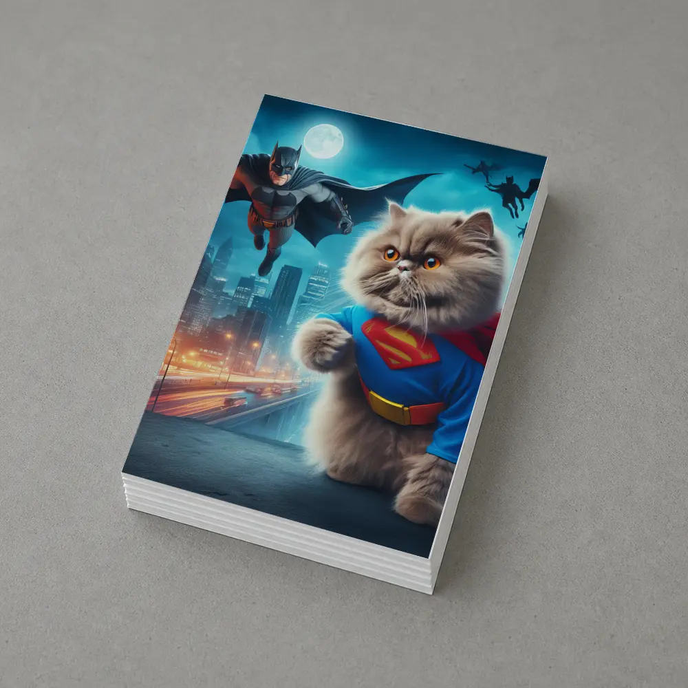 Persian Cat Superman Hero City Night – Postcards