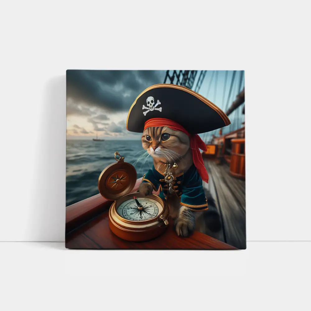 Pirate Cat With Compass On Ship – Wall Art