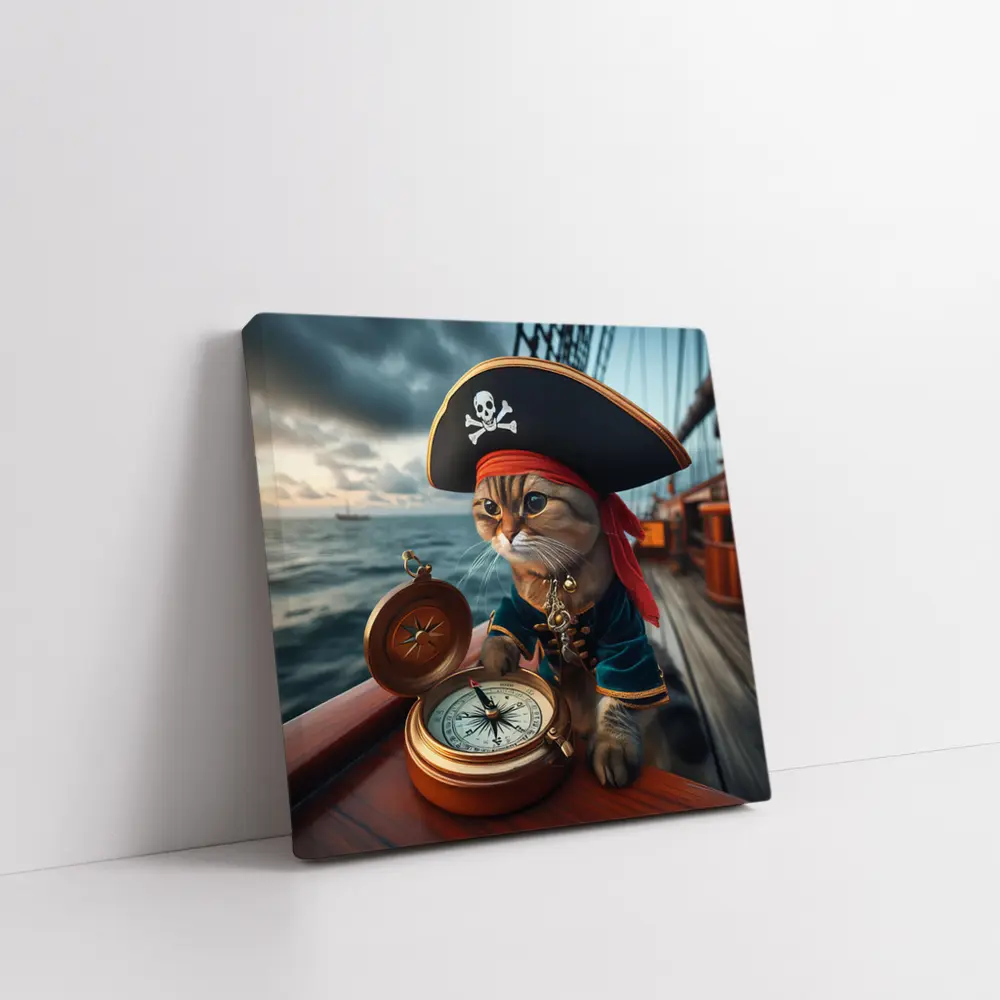 Pirate Cat With Compass On Ship – Wall Art