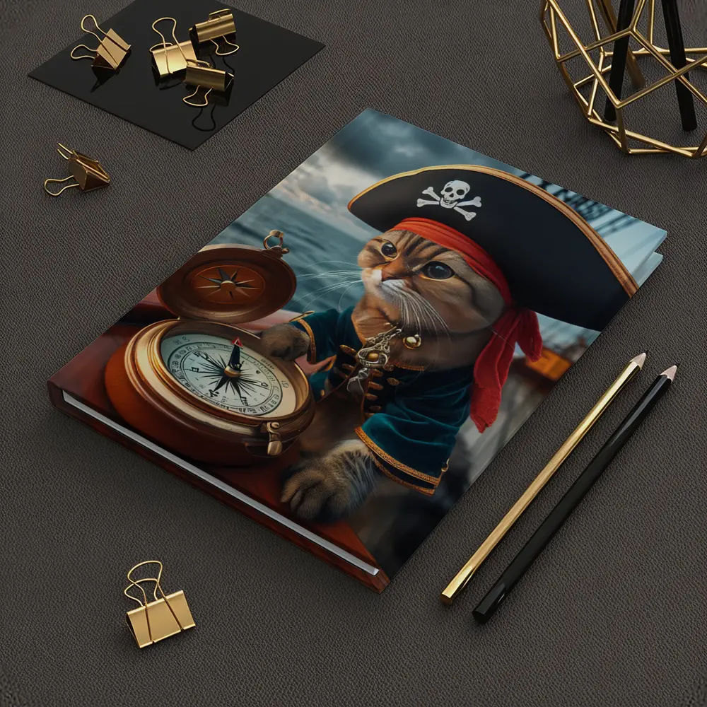 Pirate Cat With Compass On Ship – Notebooks