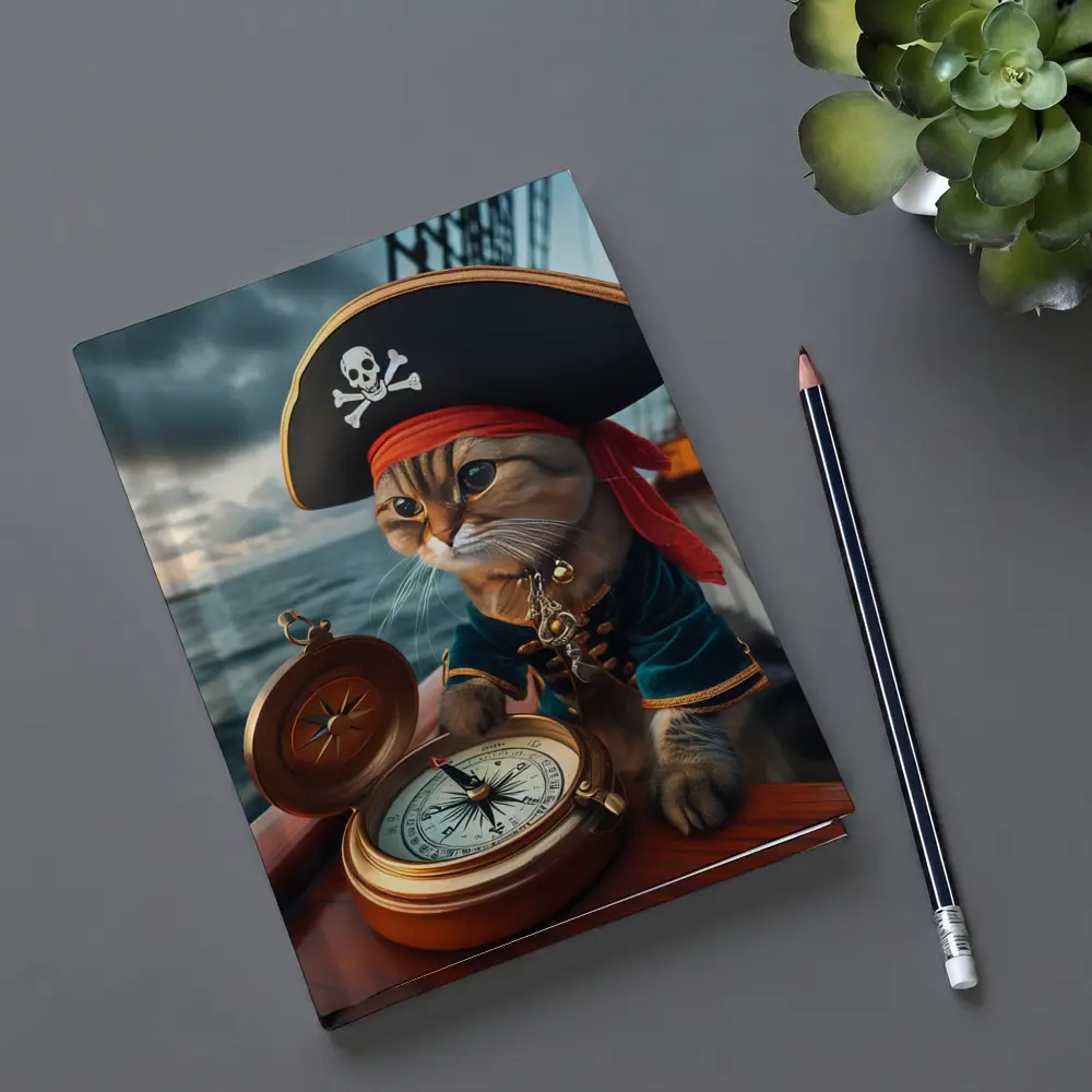 Pirate Cat With Compass On Ship – Notebooks