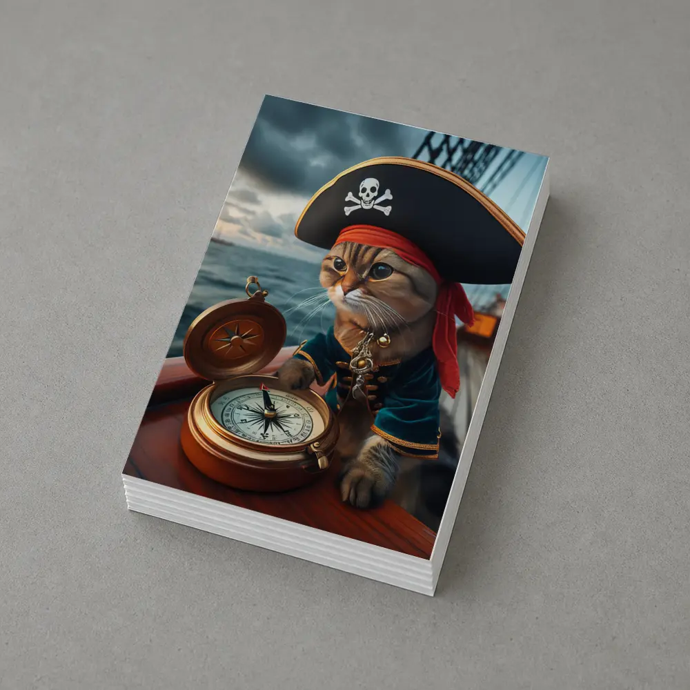 Pirate Cat With Compass On Ship – Postcards