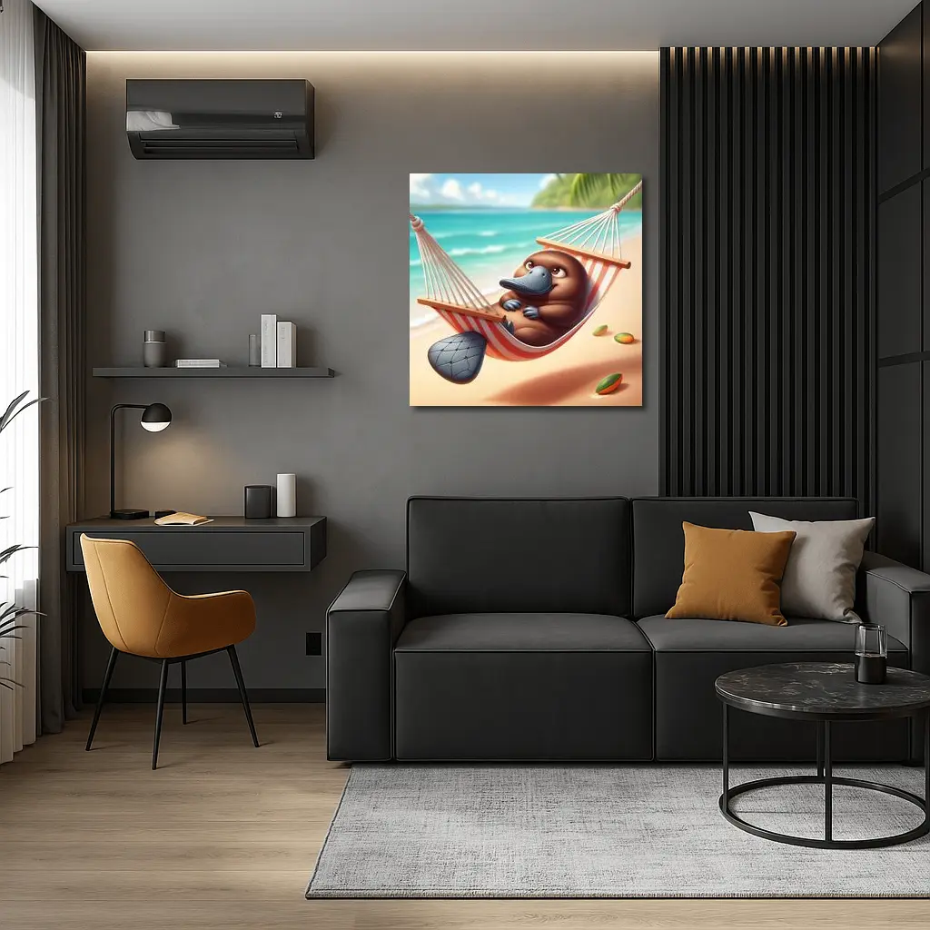 Relaxed Platypus Lounging On Tropical Beach – Wall Art