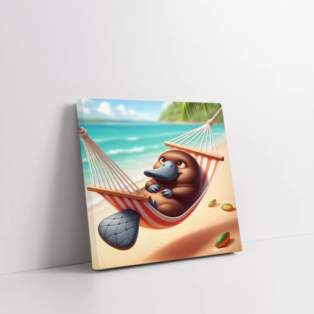 Relaxed Platypus Lounging On Tropical Beach – Wall Art