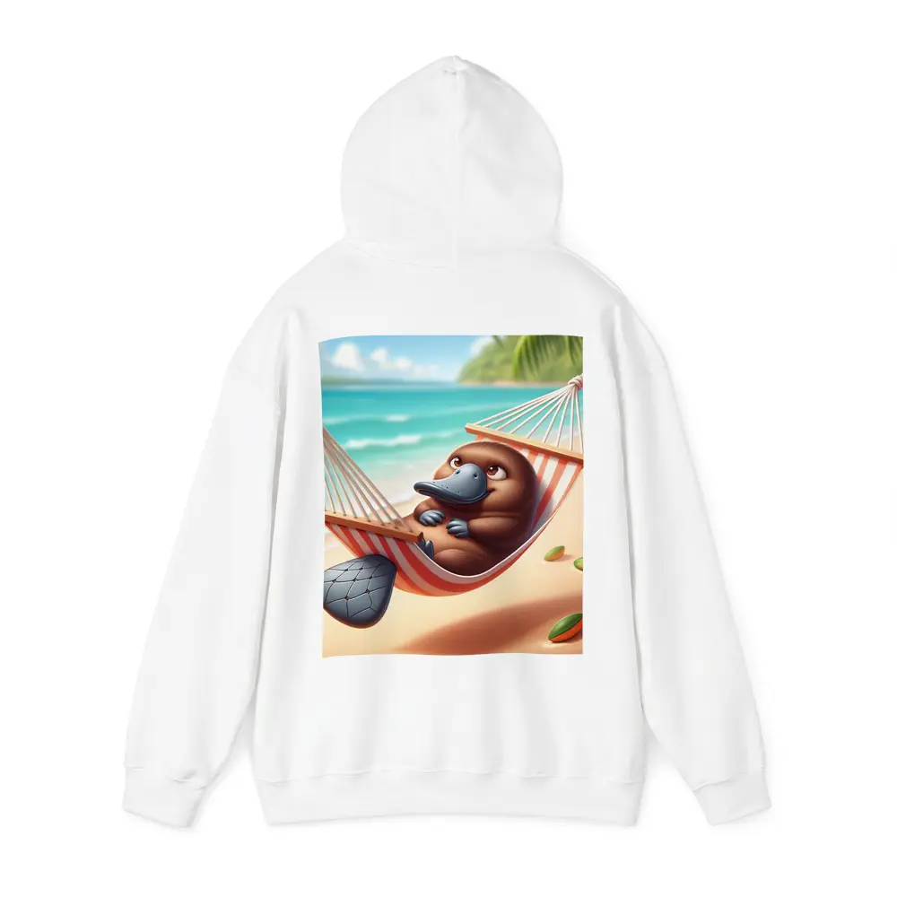 Relaxed Platypus Lounging On Tropical Beach – Hoodies