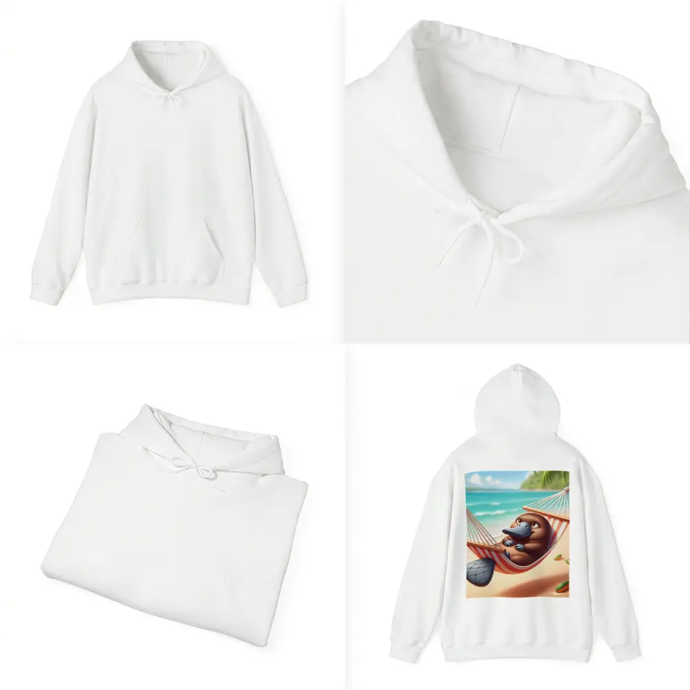 Relaxed Platypus Lounging On Tropical Beach – Hoodies