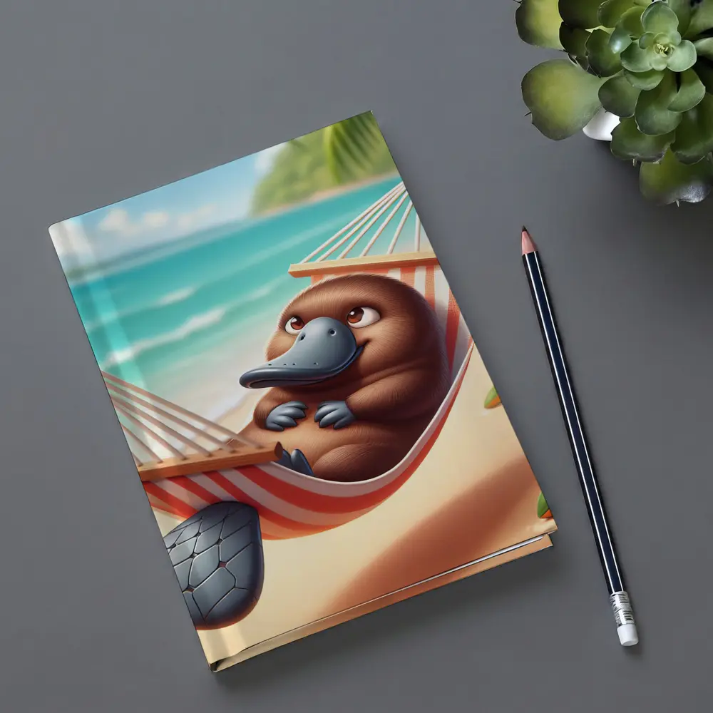 Relaxed Platypus Lounging On Tropical Beach – Notebooks