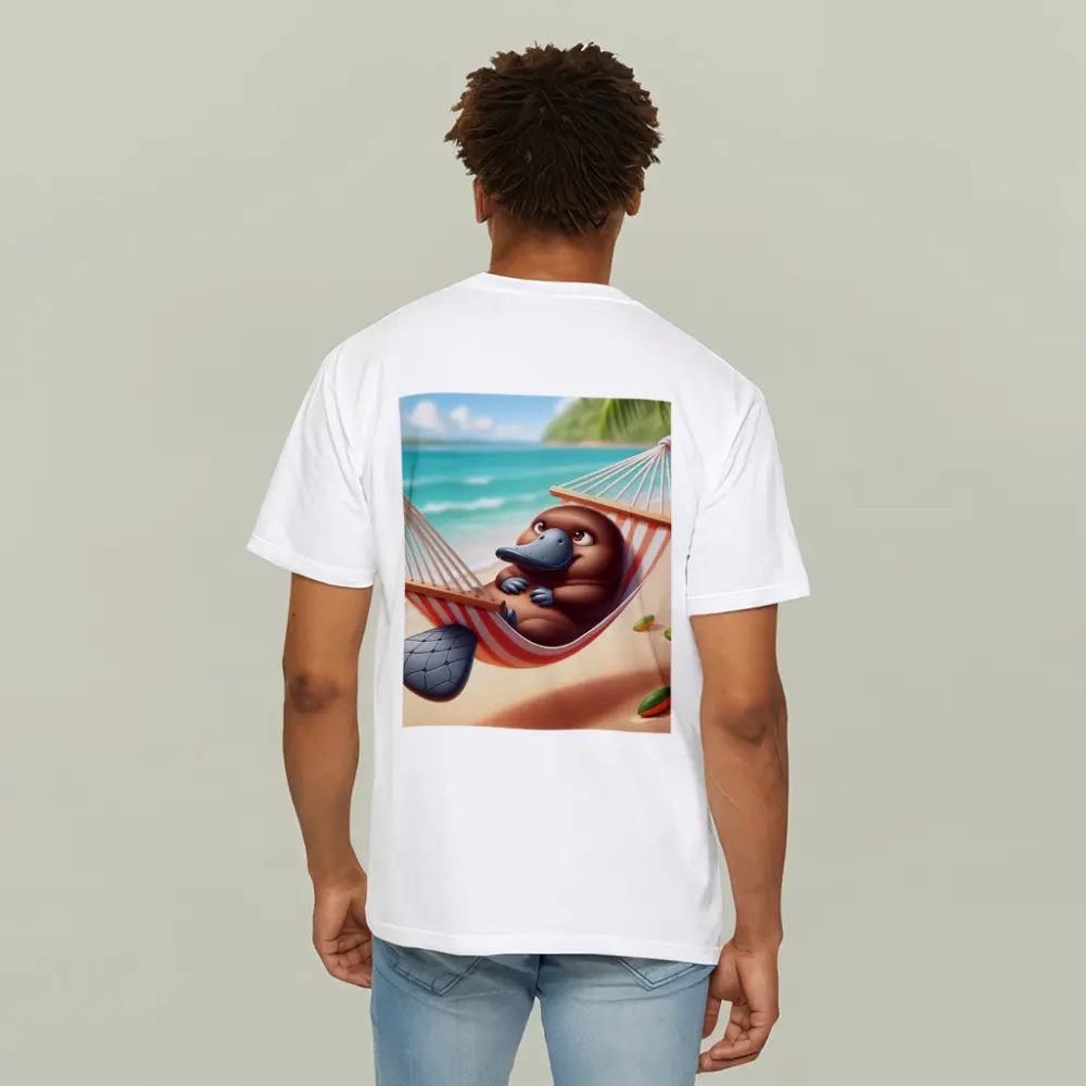 Relaxed Platypus Lounging On Tropical Beach – T-Shirts