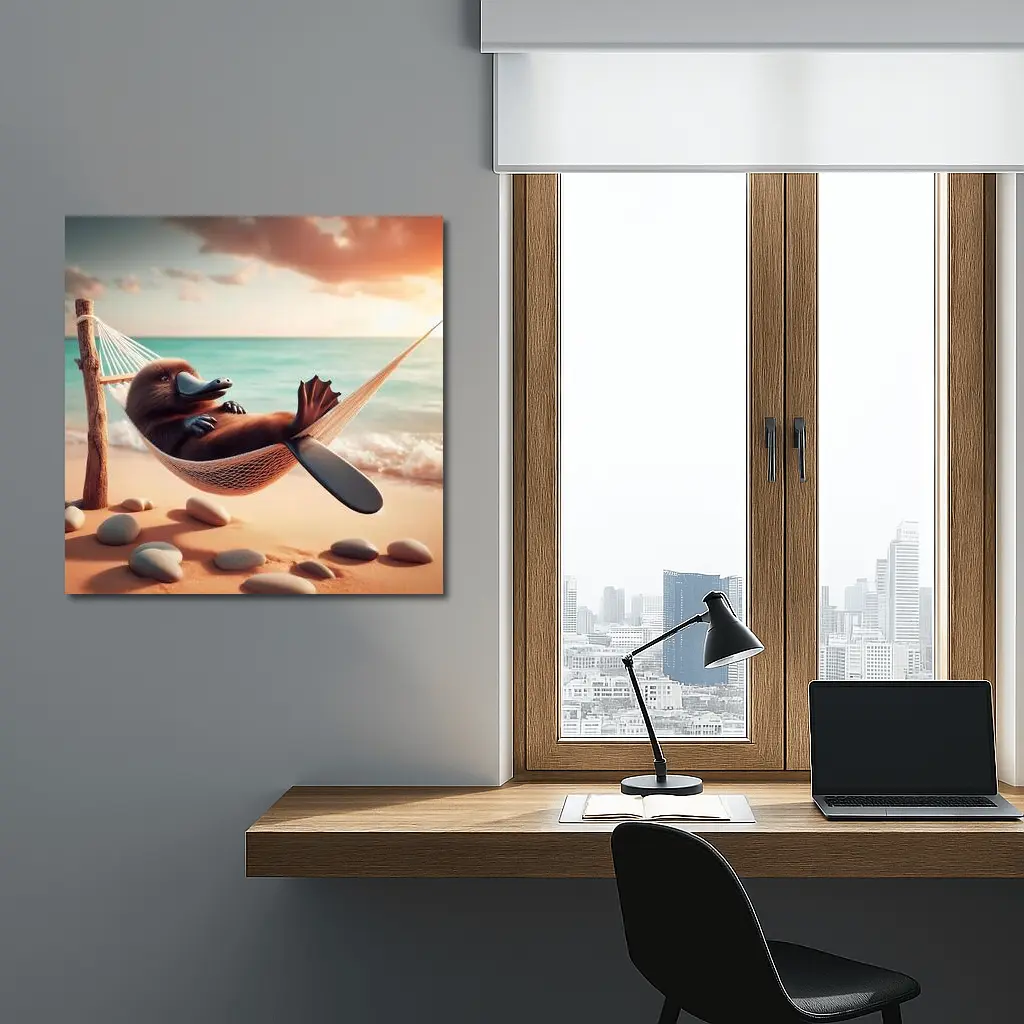 Platypus Relaxing In Hammock Beach Scene – Wall Art