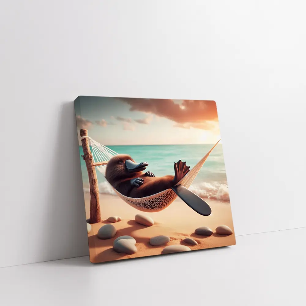 Platypus Relaxing In Hammock Beach Scene – Wall Art