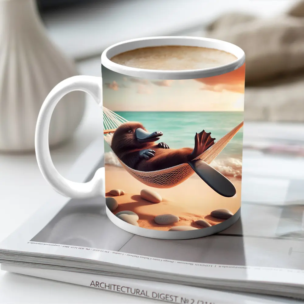 Platypus Relaxing In Hammock Beach Scene – Mugs