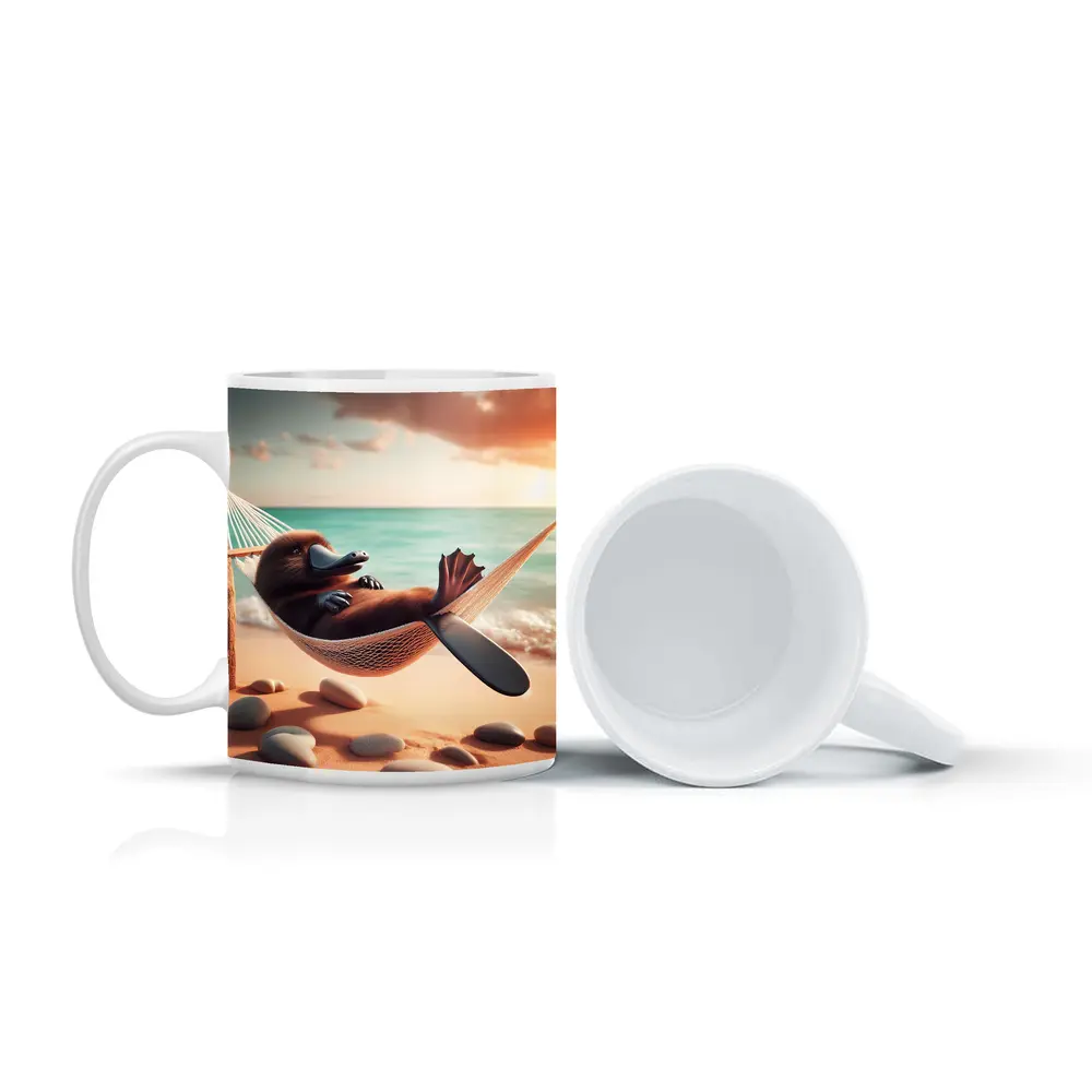 Platypus Relaxing In Hammock Beach Scene – Mugs