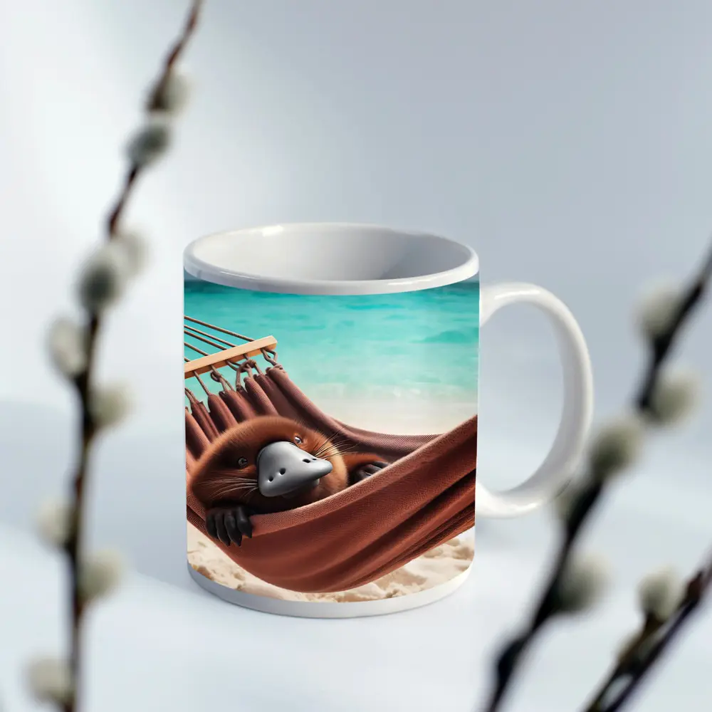 Platypus Relaxing In Beach Hammock – Mugs