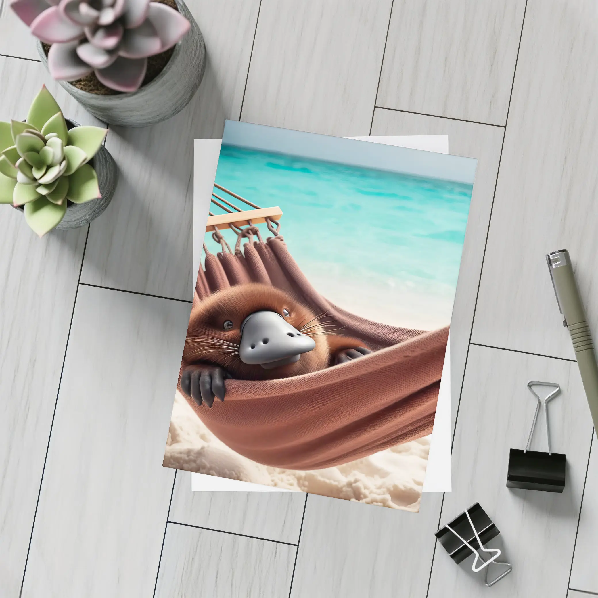 Platypus Relaxing In Beach Hammock – Postcards