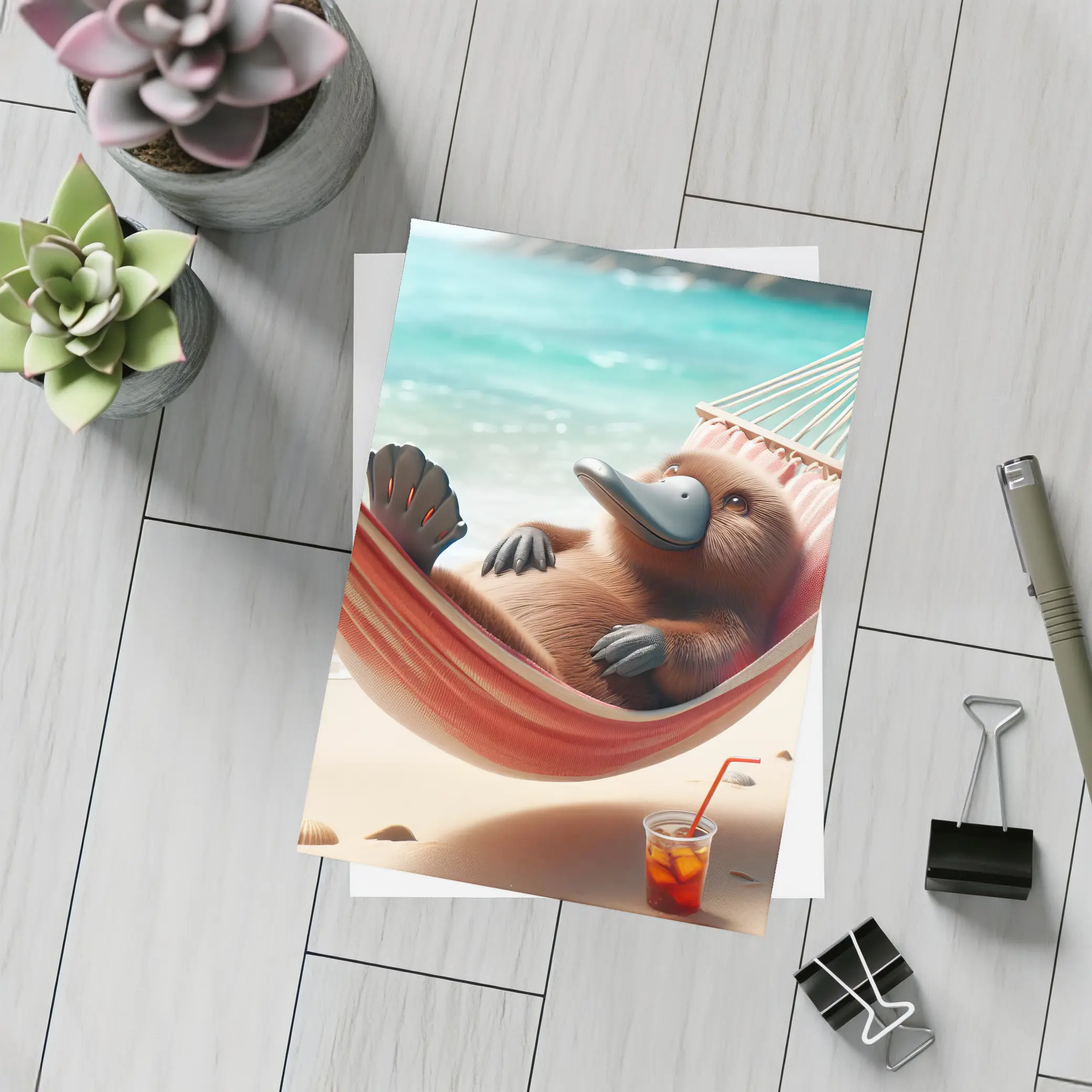 Platypus Relaxing In Beach Hammock – Postcards