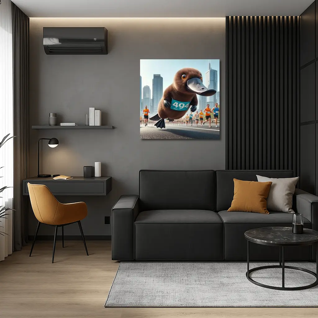 Cartoon Platypus Running City Marathon Race – Wall Art