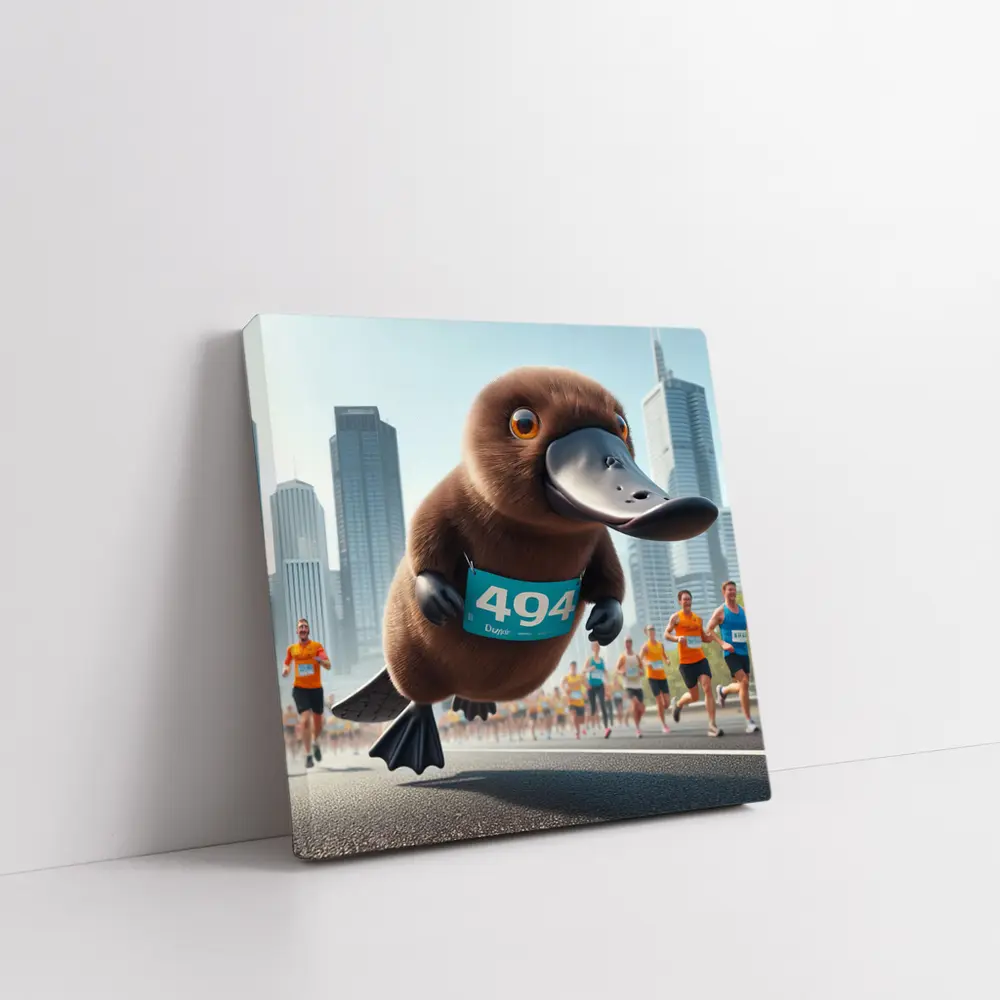 Cartoon Platypus Running City Marathon Race – Wall Art