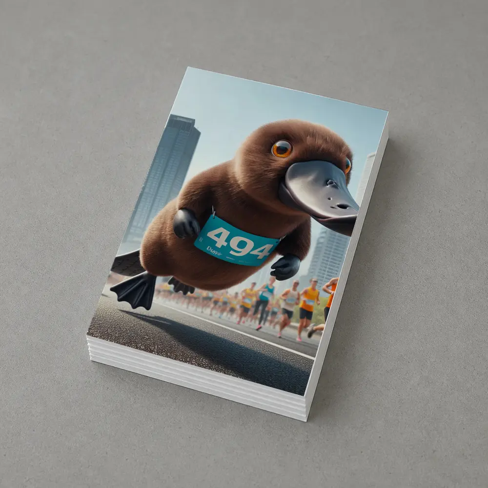 Cartoon Platypus Running City Marathon Race – Postcards