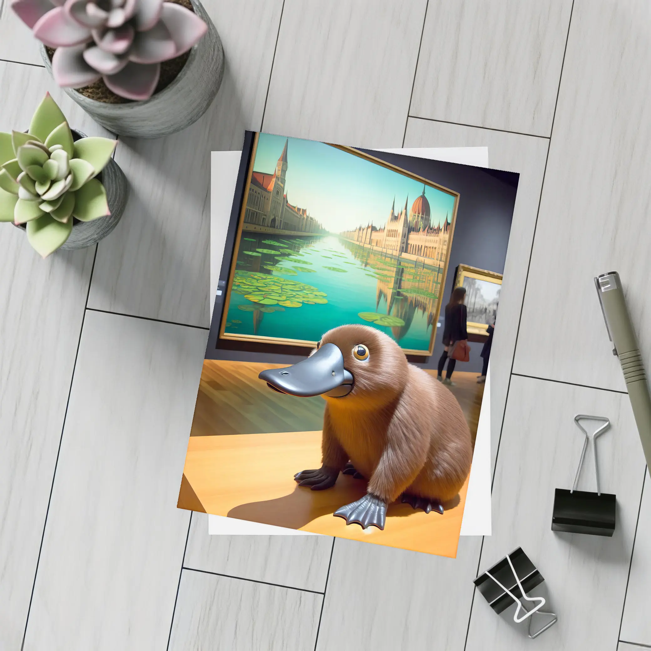 Platypus Sculpture Inside Art Museum Gallery – Postcards