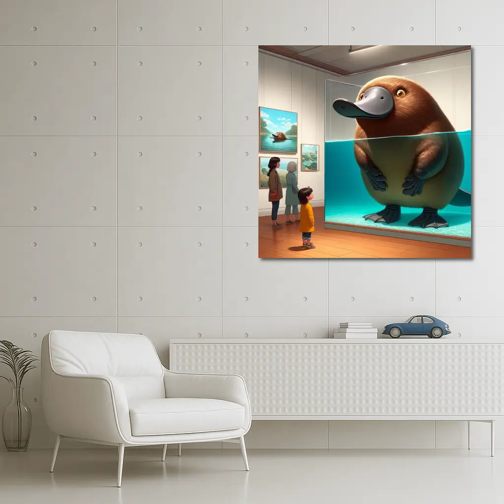 Giant Platypus in Museum Aquarium Cartoon Art – Wall Art