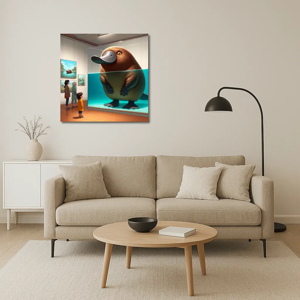 Giant Platypus in Museum Aquarium Cartoon Art – Wall Art