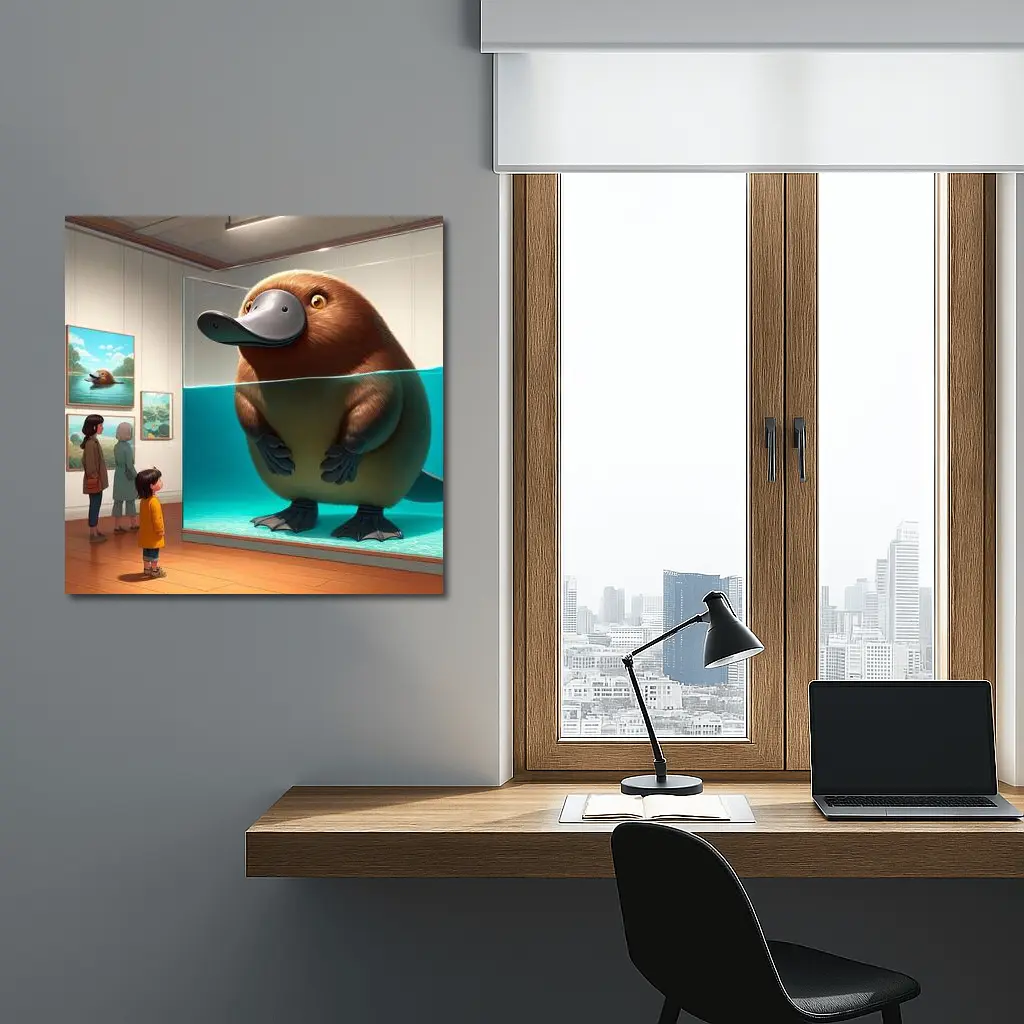 Giant Platypus in Museum Aquarium Cartoon Art – Wall Art